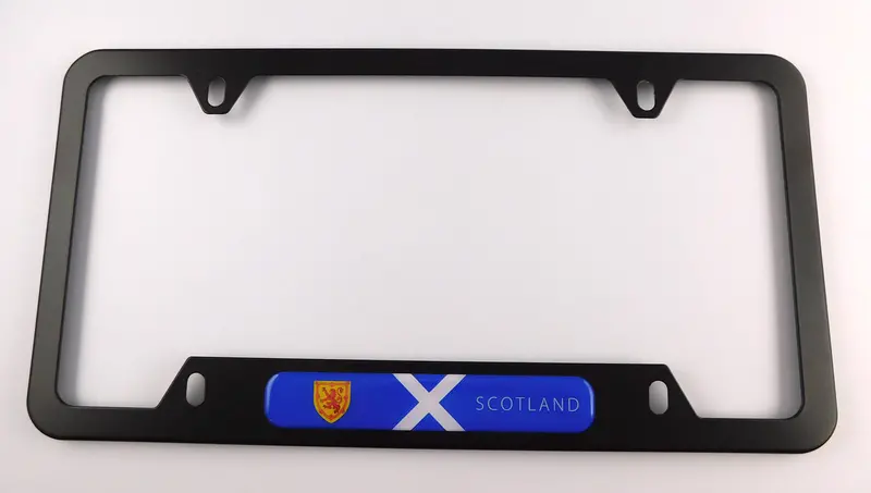 Scotland Flag Black Aluminum License Plate Holder – 4-Hole Cutout Frame