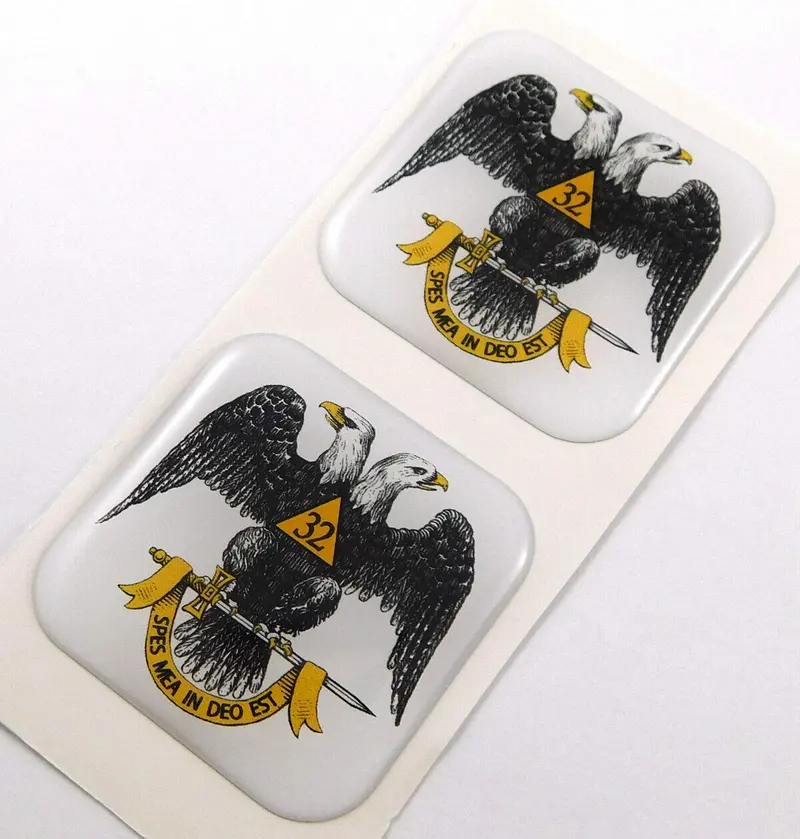 Scottish Rite Masonic Emblem Square Domed Gel Decal – 1.5-Inch Vehicle and Bicycle Sticker Set