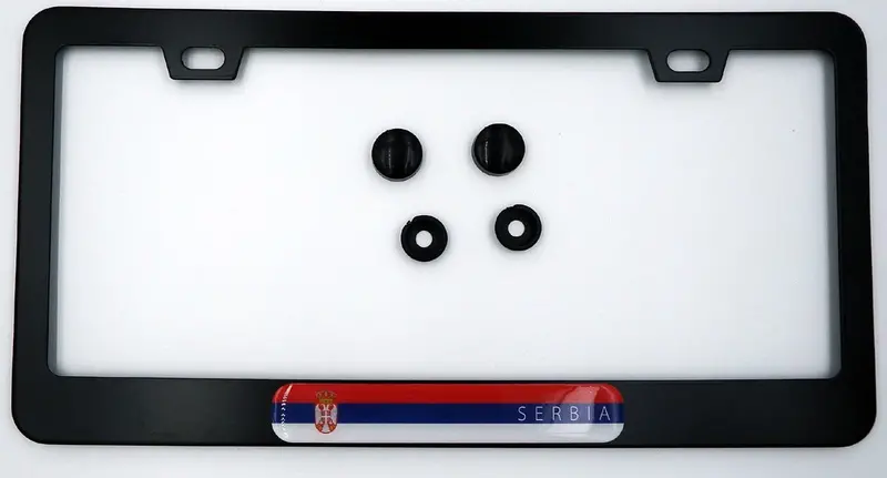 Serbian Flag License Plate Frame – Stylish Black Aluminum Auto Mount