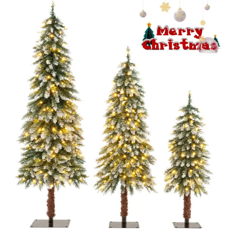 Set of Three Pre-Lit Artificial Christmas Trees with Energy-Efficient LED Lights