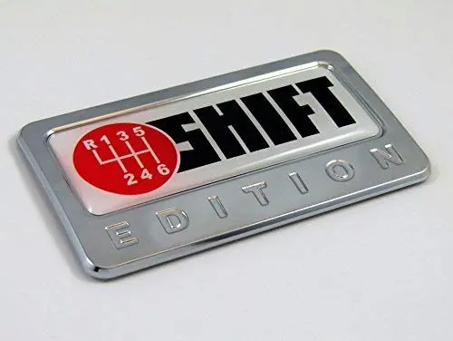 Shift Gear-Themed Domed Chrome Emblem Sticker for Vehicles and Bikes