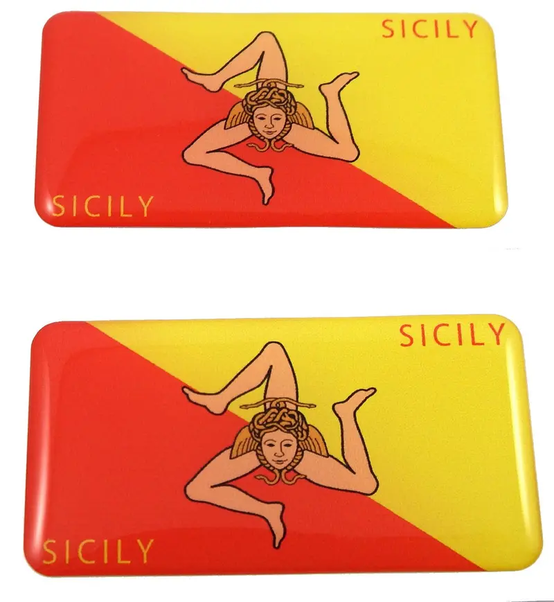Sicilian Flag 3D Domed Decal – Embossed Regional Symbol Sticker (2 pcs)