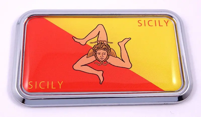 Sicilian Flag Rectangular Chrome 3D Car Decal – Regional Italian Vehicle Sticker (3″ x 1.75″)