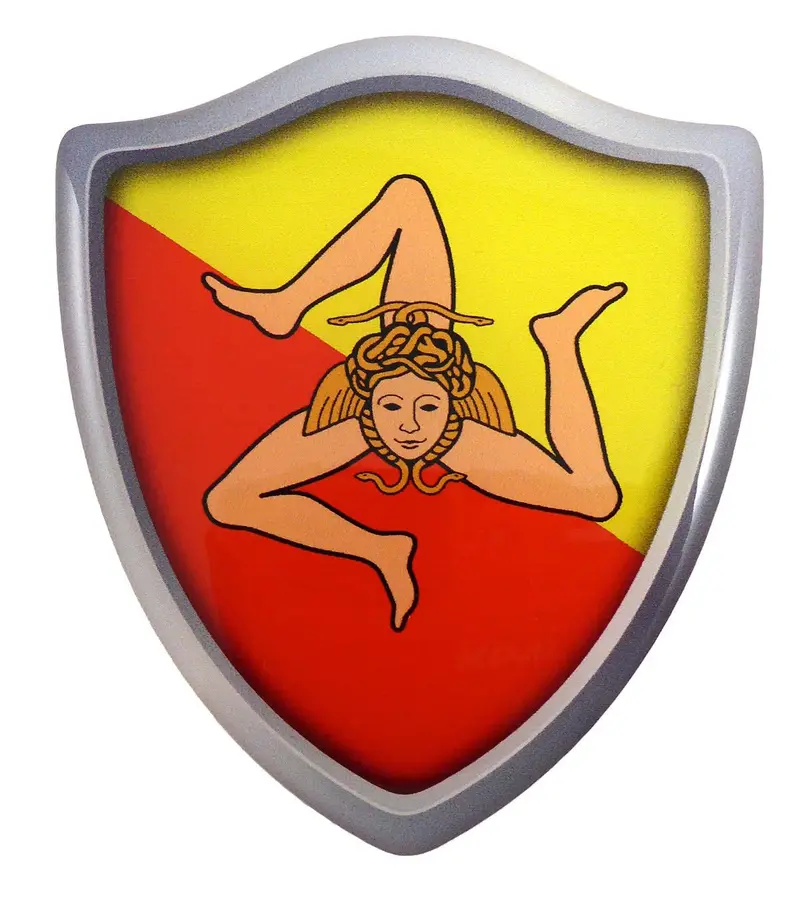 Sicilian Flag Shield Decal – Authentic 3D Domed Resin Sticker for Autos (2.6″ x 3″)