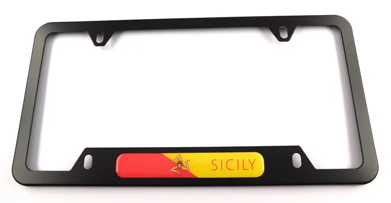 Sicily Regional Flag Black Aluminum License Plate Holder – 4-Hole Mount & Cutout