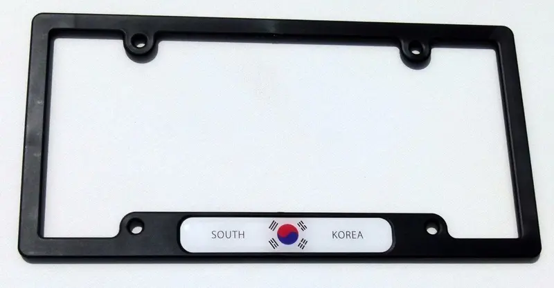 South Korean Flag License Plate Frame – Black Plastic with Raised Taegeuk Decal