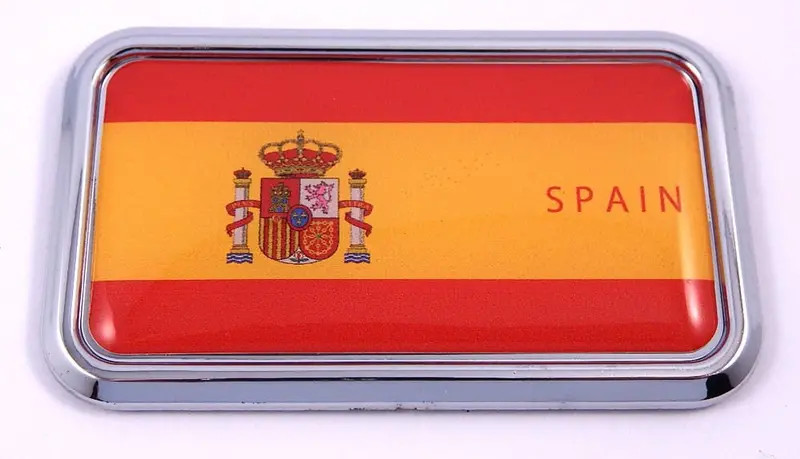Spanish Flag Rectangular Chrome 3D Car Decal – Iberian Nation Vehicle Sticker (3″ x 1.75″)