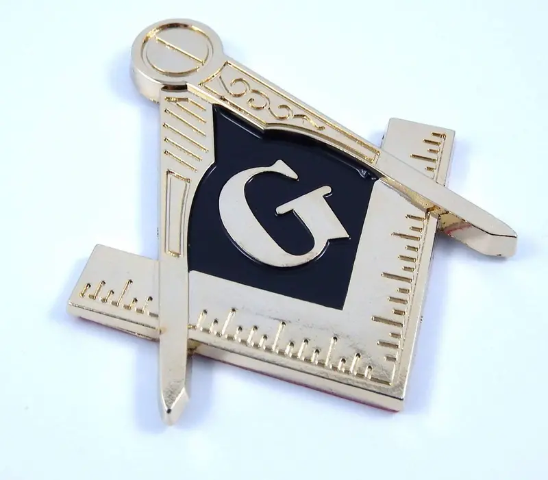 Square & Compass Masonic Chrome Car Decal – Gold/Black 3″ Metal Emblem (MAS29)
