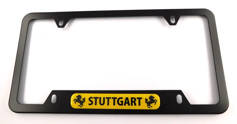 Stuttgart City-Themed Black Aluminum License Plate Frame – 4-Screw Cutout Mount