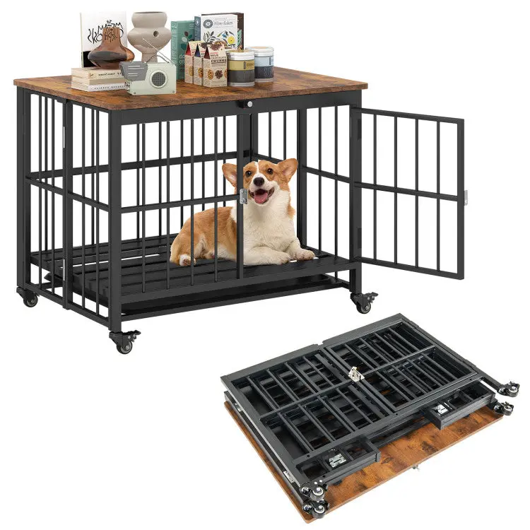 Stylish Foldable Dog Crate – Furniture-Style Design with Removable Tray, Locking Door & Easy Assembly