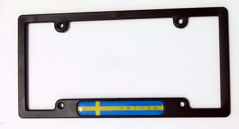 Sweden National Flag License Plate Border – Black Plastic with Domed Flame Design