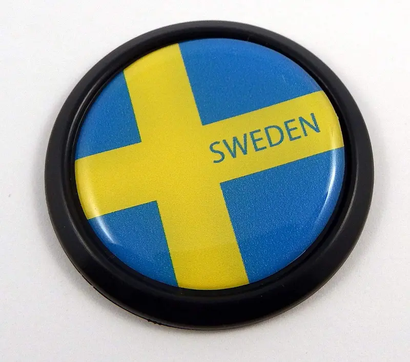 Swedish Flag 3D Round Vehicle Decal – 1.85″ Black Badge Sticker