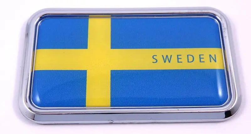 Swedish Flag Rectangular Chrome 3D Car Decal – Nordic Vehicle Sticker (3″ x 1.75″)