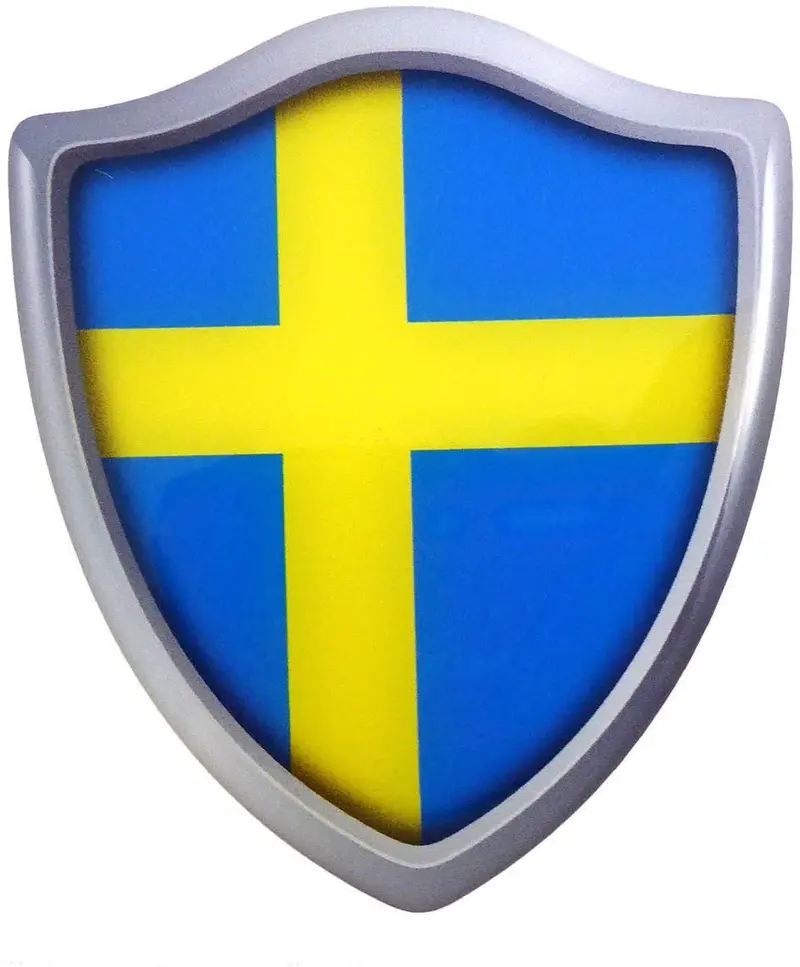 Swedish Flag Shield Decal – 3D Domed Resin Sticker for Vehicle Customization (2.6″ x 3″)