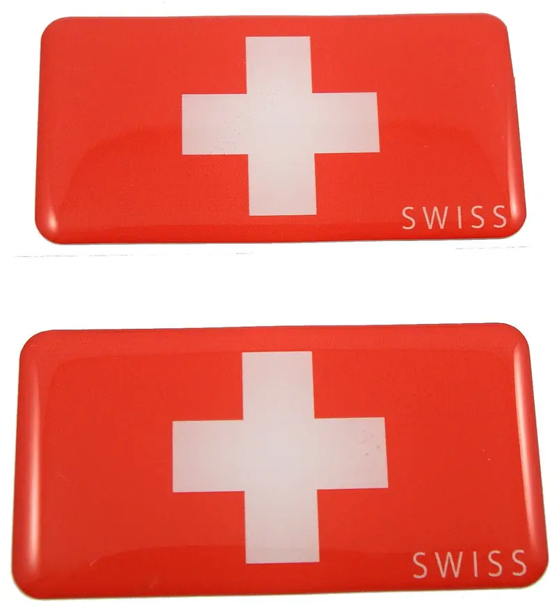 Swiss Flag 3D Domed Decal – Raised Switzerland Emblem Sticker Set (2 pcs)