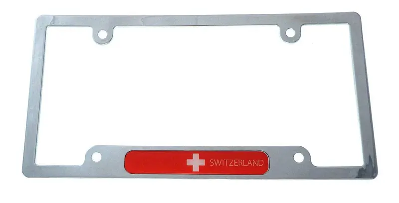 Swiss Flag License Plate Frame – Chrome Plastic Switzerland Car Tag Holder (Model CP08)
