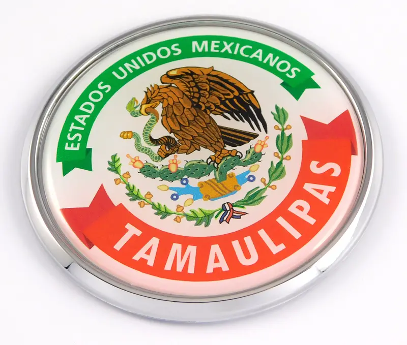 Tamaulipas State Chrome Car Emblem – 3D Round Decal, 2.75 Inches