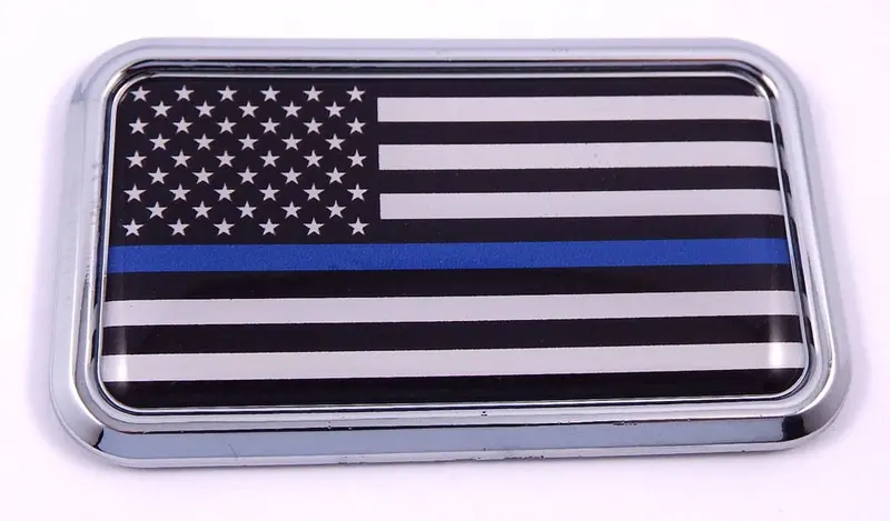 Thin Blue Line Police Emblem – Rectangular Chrome 3D Car Decal (3″ x 1.75″)