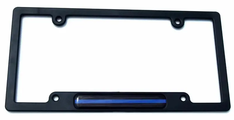 Thin Blue Line Police Support Car License Plate Frame – Black Plastic with Domed Decal