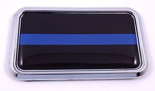 Thin Blue Line Police Support Chrome 3D Car Decal – 3″ x 1.75″ Rectangular Sticker