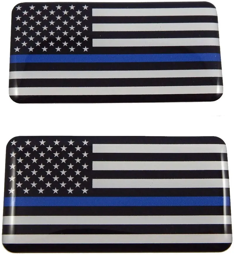 Thin Blue Line USA Flag 3D Domed Decal – Raised American Law Enforcement Sticker (2 pcs)