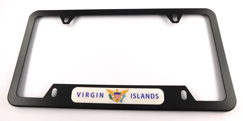U.S. Virgin Islands Flag License Plate Frame – Black Aluminum Mount with 4-Hole Cutout