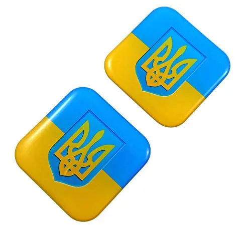 Ukraine Flag with Tryzub Emblem Domed Decal – 1.5-Inch Square Gel Sticker for Vehicles