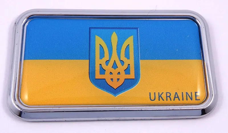 Ukrainian Flag Rectangular Chrome 3D Car Decal – National Pride Vehicle Sticker (3″ x 1.75″)