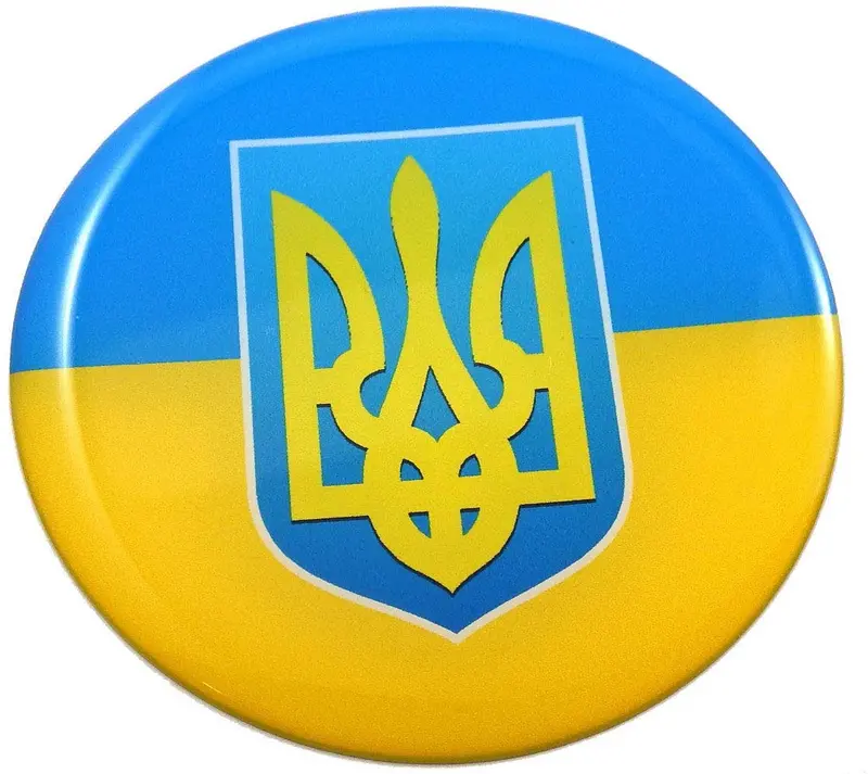 Ukrainian National Symbol Trident (Tryzub) Round Domed Decal – 2.44″ Automotive & Bike Emblem
