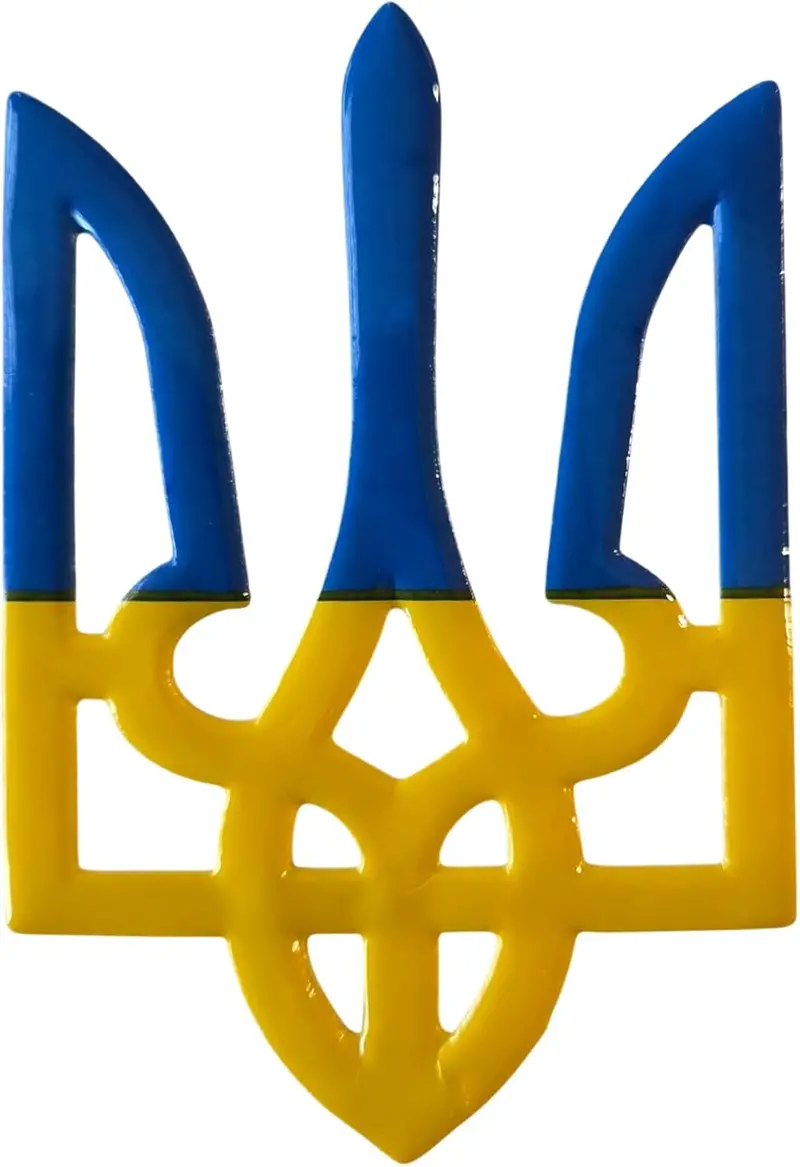 Ukrainian Trident (Tryzub) 3D Decal – Blue & Yellow Patriotic Car Sticker (2″ x 3″)