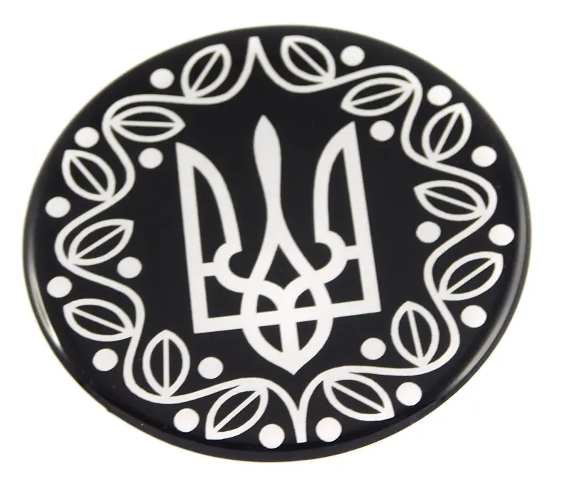 Ukrainian Tryzub Trident Decal – 2.44″ Black-and-White Domed Emblem for Vehicles
