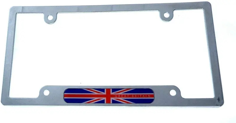 Union Jack License Plate Frame – British Flag Design in Chrome-Plated Plastic (CP08)