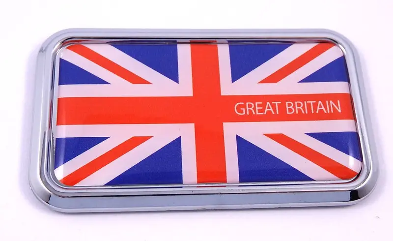 United Kingdom Flag Chrome 3D Car Decal Sticker – 3″ x 1.75″ Rectangular Emblem