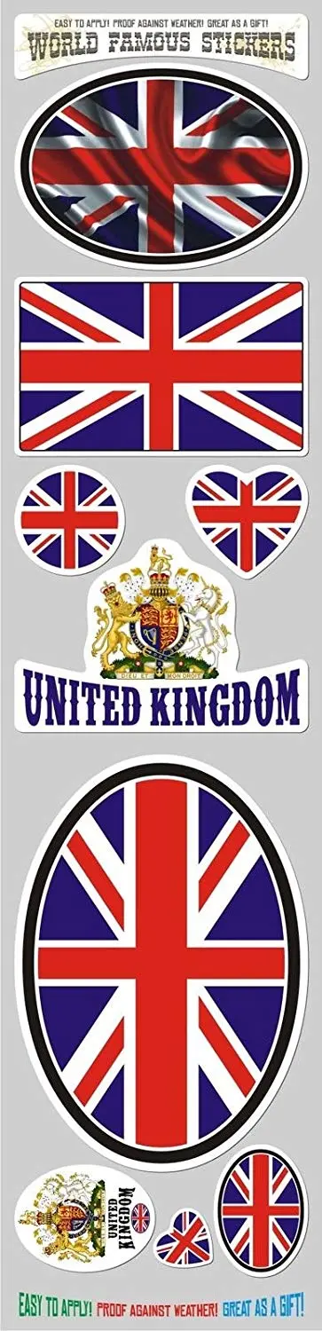 United Kingdom Flag Sticker Pack – 9-Piece Great Britain Decal Set for Cars, Bikes & Laptops