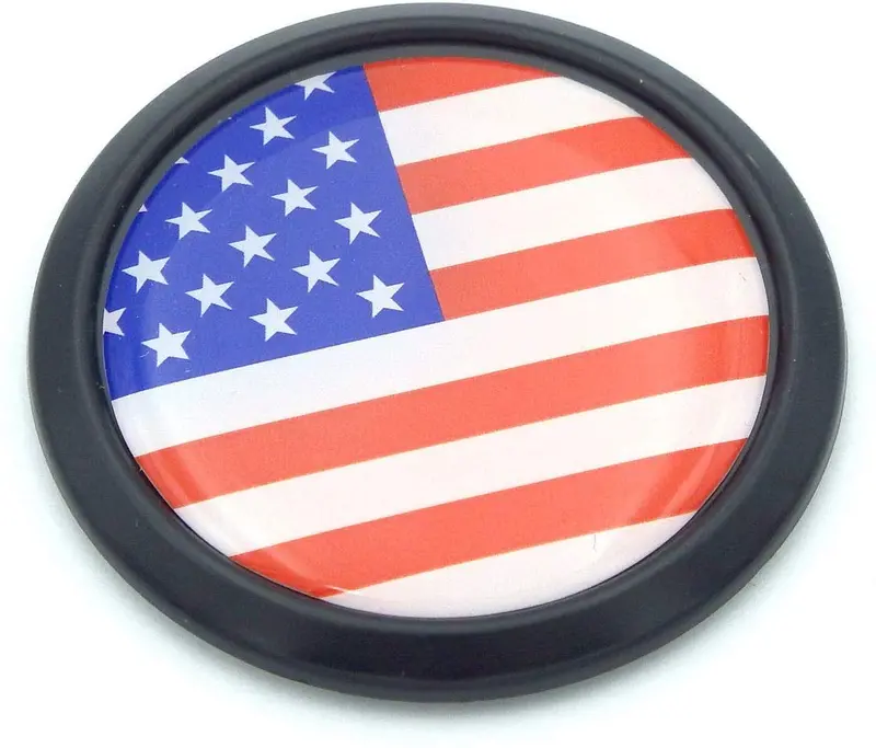 US Flag 3D Round Car Decal – 1.85″ Black Bumper Badge Sticker