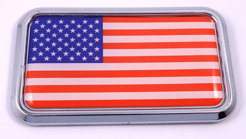 USA American Flag Rectangular Chrome 3D Car Decal – Patriotic Vehicle Sticker (3″ x 1.75″)