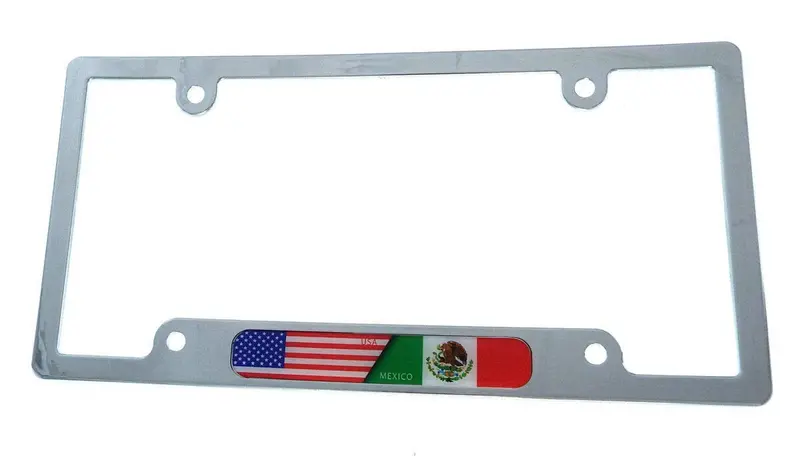 USA & Mexico Bilateral License Plate Frame – Chrome-Plated Plastic Tag Holder (CP08)