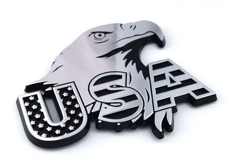 USA Patriotic Eagle Car Emblem – Black & Chrome 3-Inch Decal