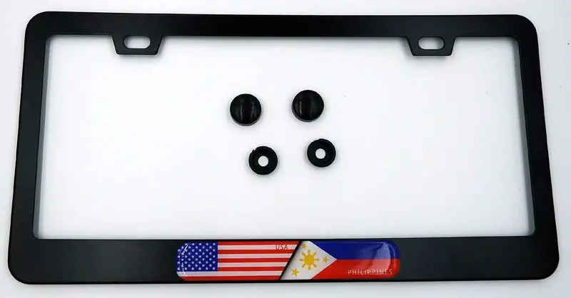 USA & Philippines Flag License Plate Holder – Stylish Black Aluminum Frame