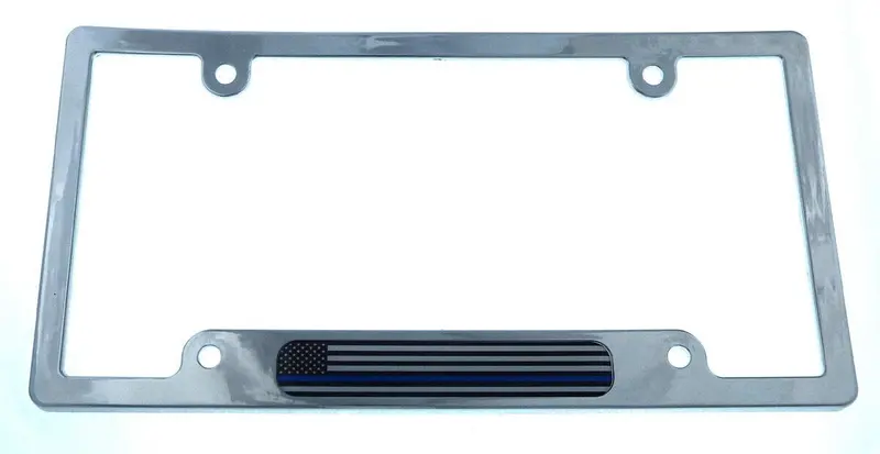 USA Thin Blue Line Police License Plate Frame – Chrome Plastic Mount (CP08)