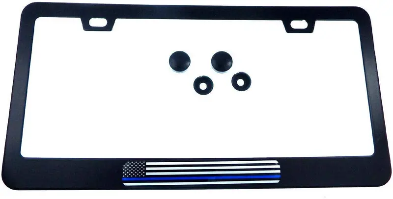 USA Thin Blue Line Police License Plate Frame – Distinctive Black Aluminum