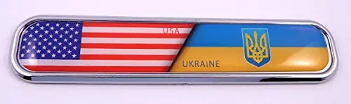 USA & Ukraine Dual Flag Chrome Emblem – 5.3″ 3D Patriotic Vehicle Decal