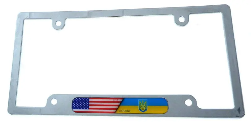 USA & Ukraine Solidarity License Plate Frame – Chrome-Plated Plastic Holder (CP08)
