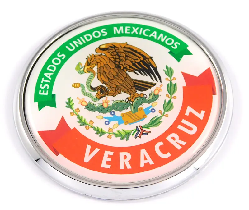 Veracruz State Chrome Car Emblem – 3D Round Decal, 2.75 Inches