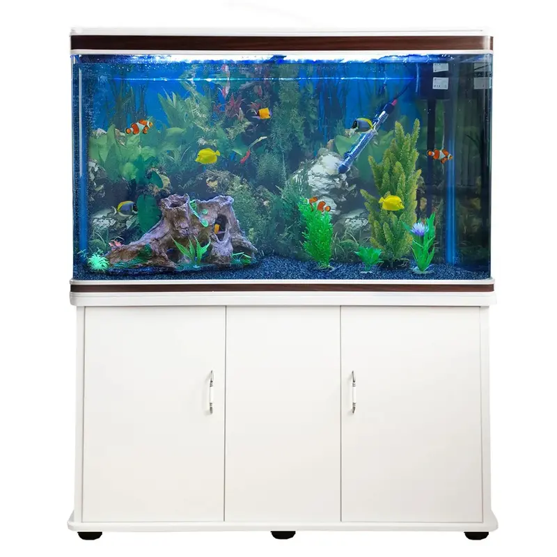 White Fish Tank & Cabinet Kit Featuring Vibrant Blue Gravel and Starter Equipment