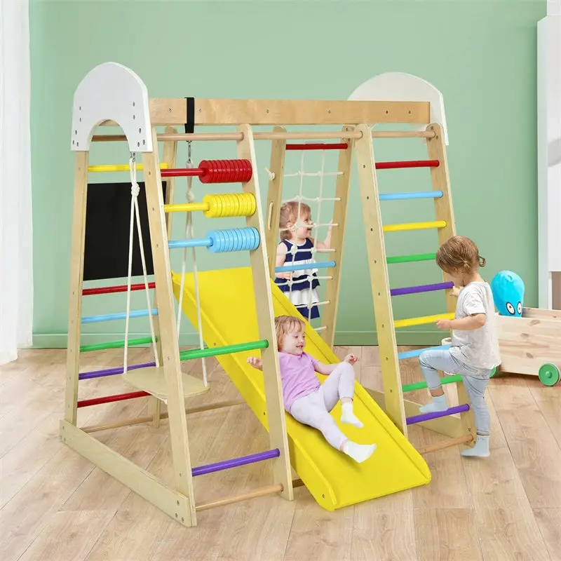 Wooden Toddler Climbing Playset – 8-in-1 Indoor Jungle Gym with Slide & Activity Center