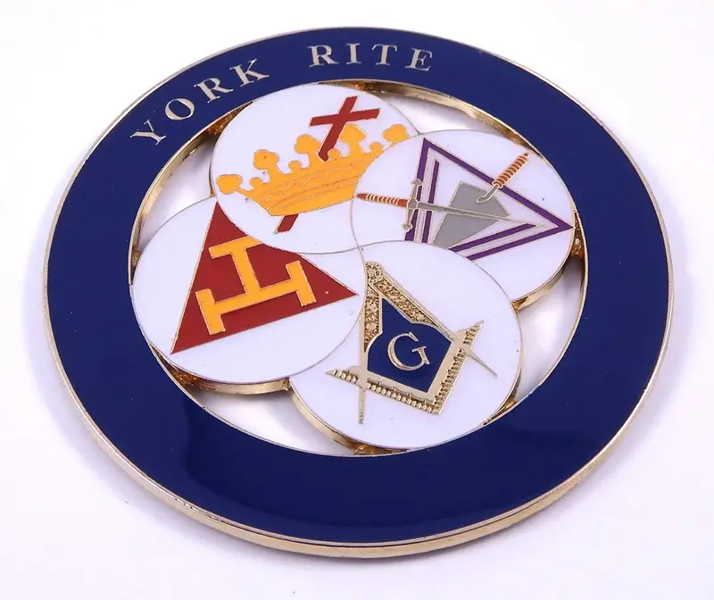 York Rite Royal Arch Masonic Chrome Emblem – 3-Inch 3D Metal Car Decal (MAS9)