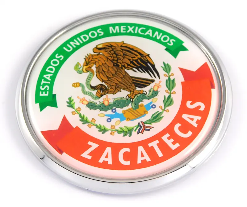Zacatecas State Chrome Car Emblem – 3D Round Decal, 2.75 Inches