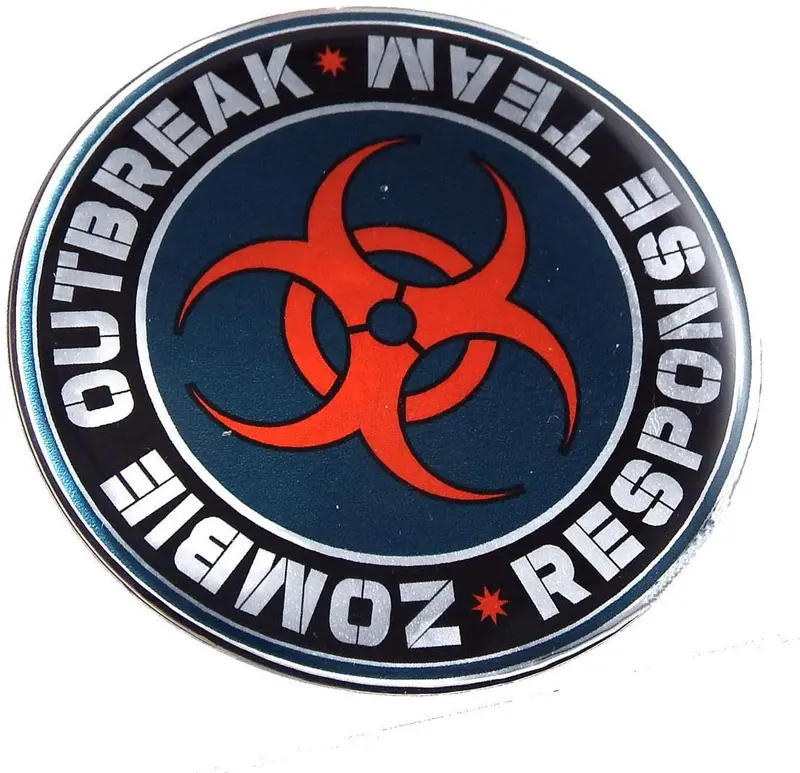 Zombie Outbreak Theme Round Domed Chrome Car Emblem Sticker (2.44″)